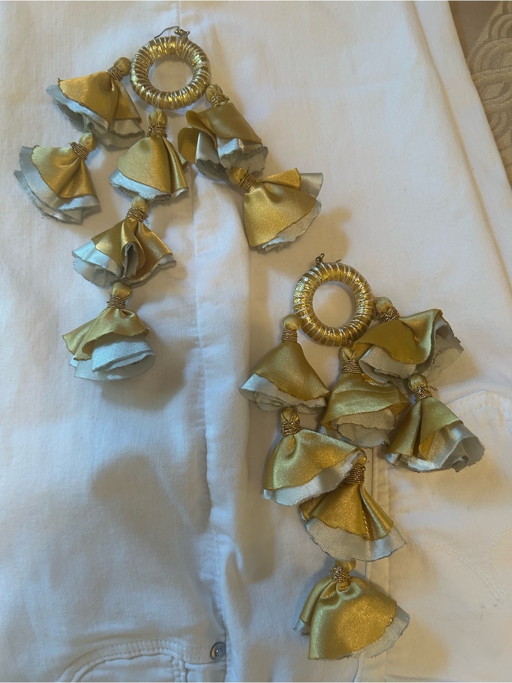 Gold Fabric Tassel Drop Earrings - Women Accessories